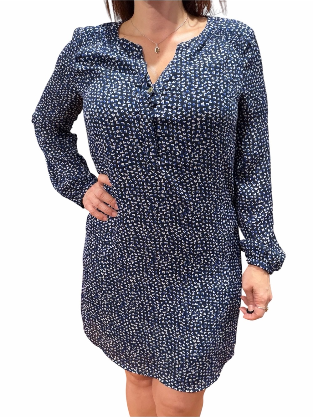 Daniel Rainn Navy Blue Printed Long-Sleeve Shift Dress
